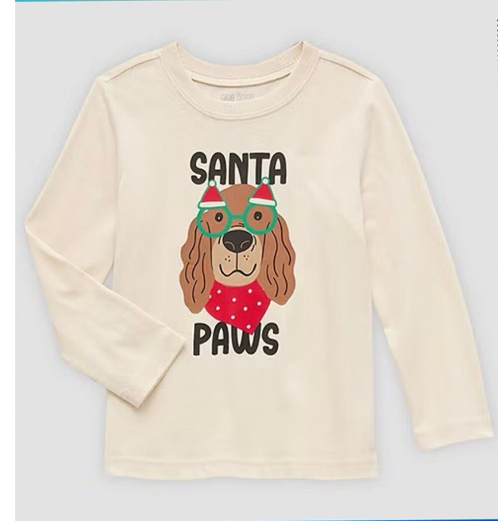 Okie Dokie Baby Long Sleeve Christmas Holiday Graphic T-Shirt Size 18M Santa Paw